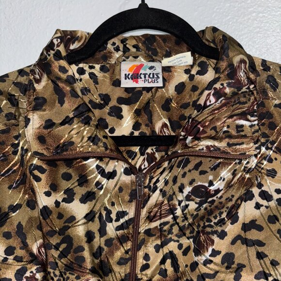 Bomber Jacket Kaktus Plus Women’s 1X Leopard Animal Print Metallic Full Zip VTG - Picture 5 of 13